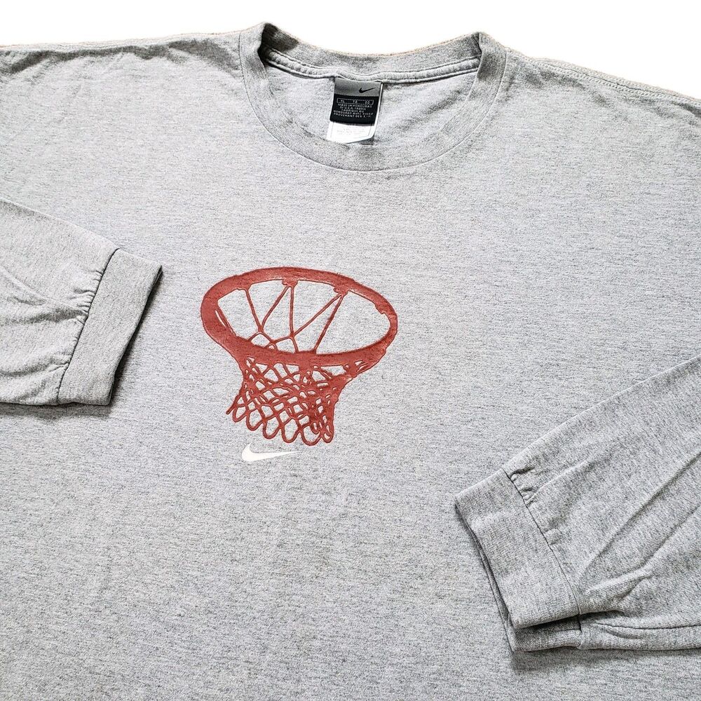 Vintage Y2K Nike Center Swoosh Basketball XL Mens Gray Long Sleeve Shirt Check